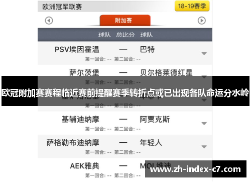 欧冠附加赛赛程临近赛前提醒赛季转折点或已出现各队命运分水岭 欧冠附加赛赛程临近赛前提醒赛季转折点或已出现各队命运分水岭