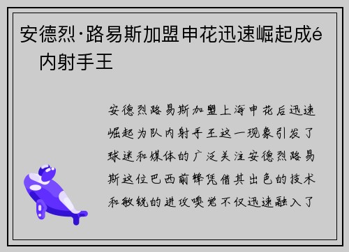安德烈·路易斯加盟申花迅速崛起成队内射手王
